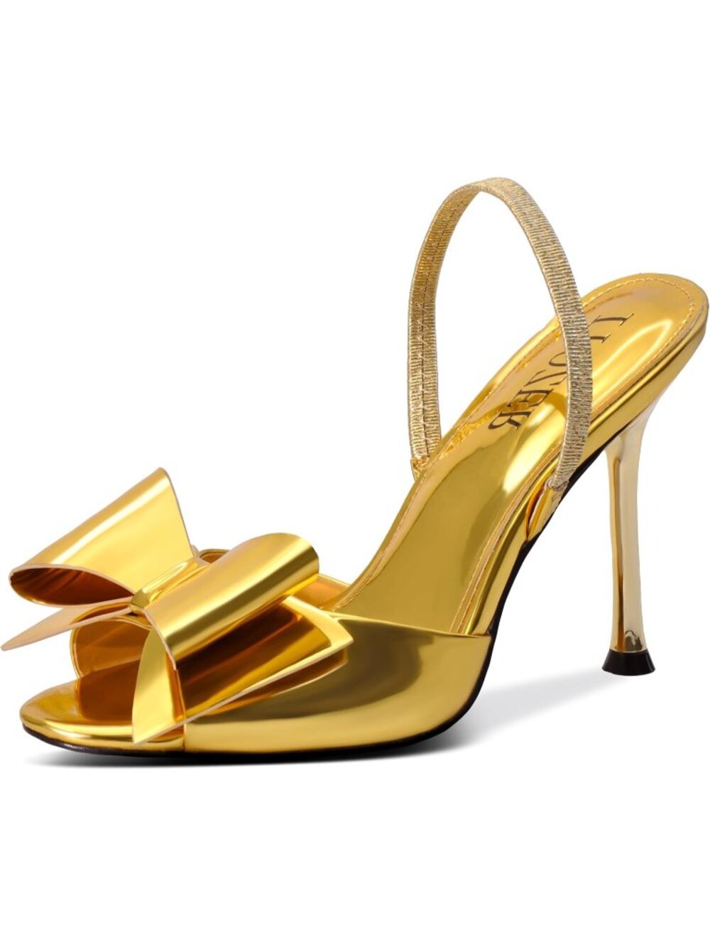 Women's Gold Comfortable Open Toe Mules Bow Stiletto Sexy Slingback High Heels